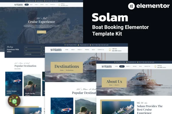 Solam boat booking Elementor Pro template kit cover image