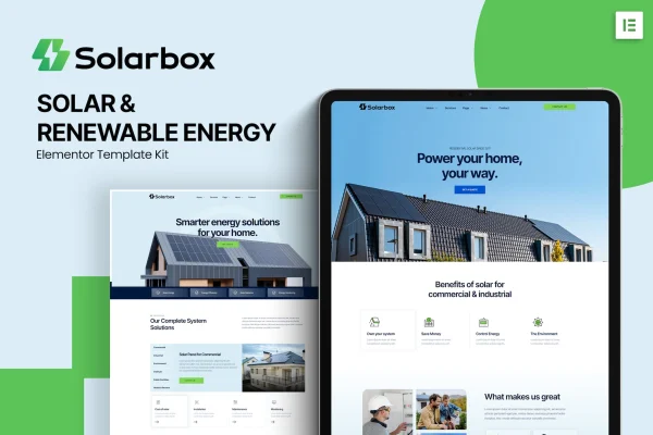 Solarbox solar and renewable energy Elementor template kit cover image