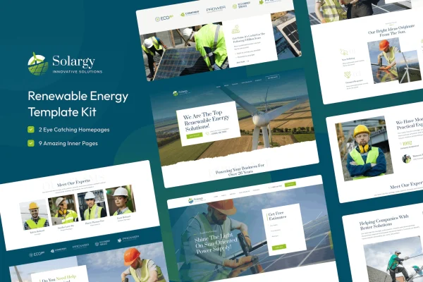 Solargy solar and alternative energy Elementor template kit preview