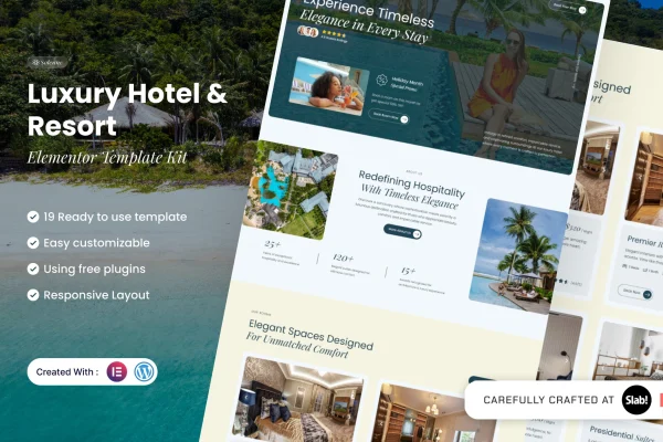 Solenne luxury hotel and resort Elementor template kit preview