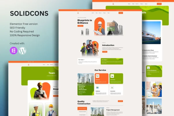 Solidcons construction and industry Elementor template kit preview