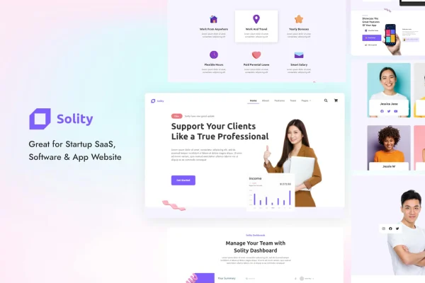 Solity SaaS and startup Elementor template kit preview
