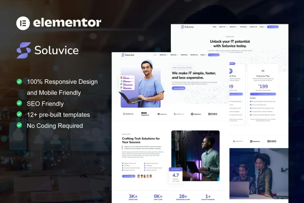 Soluvice IT solutions and services Elementor Pro template kit preview