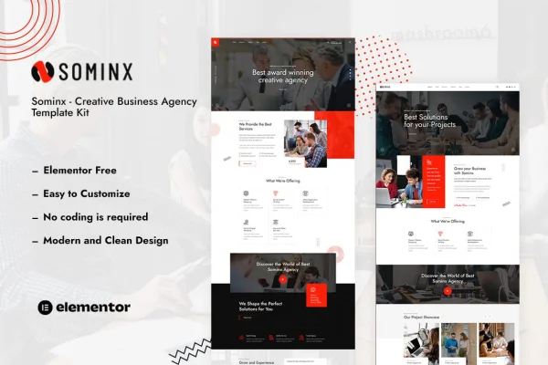 Sominx creative business agency Elementor template kit preview
