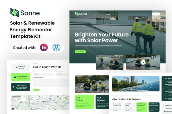Sonne solar and renewable energy Elementor template kit preview