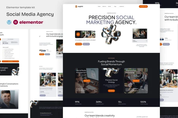 Sopint social media agency Elementor template kit preview