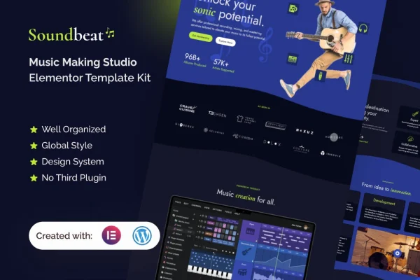 Soundbeat music making studio Elementor template kit preview