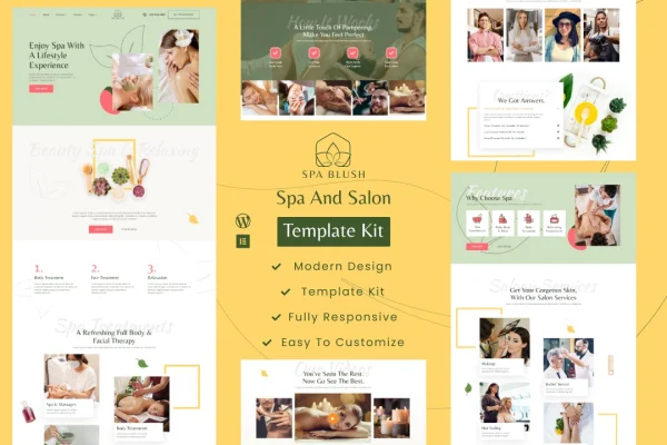 Spa Blush beauty and wellness Elementor template kit cover image