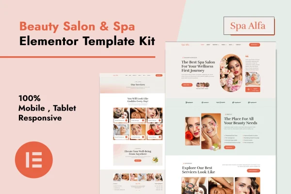 SpaAlfa beauty salon and spa Elementor Pro template kit preview
