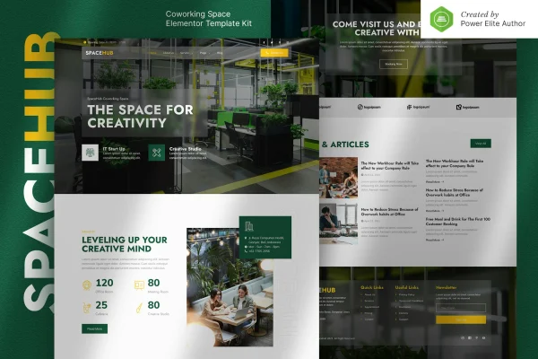 Spacehub coworking and creative space Elementor template kit preview