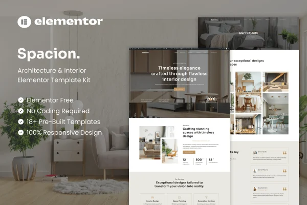 Spacion architecture and interior Elementor template kit preview