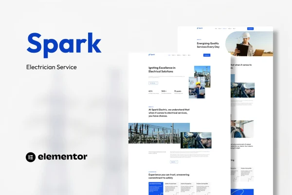 Spark electrician service Elementor template kit preview