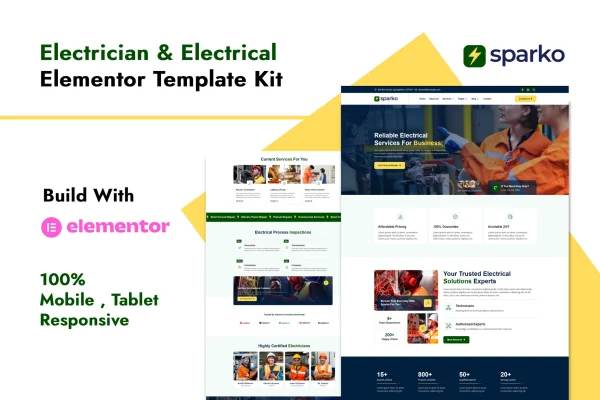 Sparko electrician and electrical services Elementor template kit preview