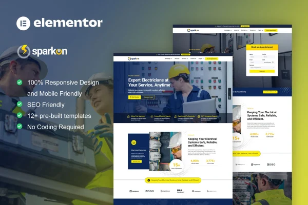 Sparkon electrical installation and maintenance Elementor Pro template kit preview