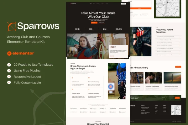 Sparrows archery club and courses Elementor template kit preview