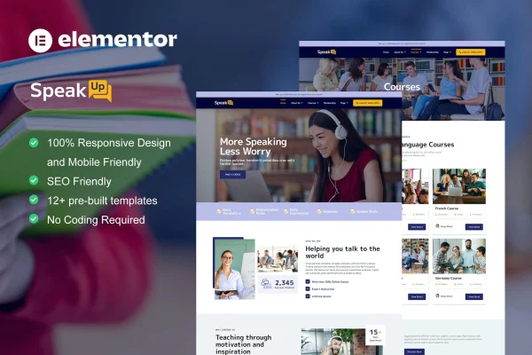 SpeakUp language course and translation service Elementor template kit preview