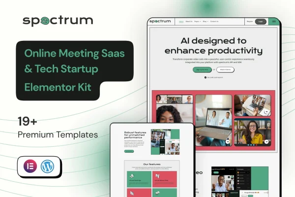 Spectrum online meeting SaaS Elementor Pro template kit preview
