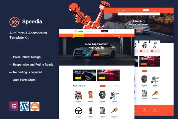 Speedia auto parts and accessories Elementor template kit preview