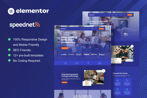 SpeedNet broadband and internet service provider Elementor template kit preview