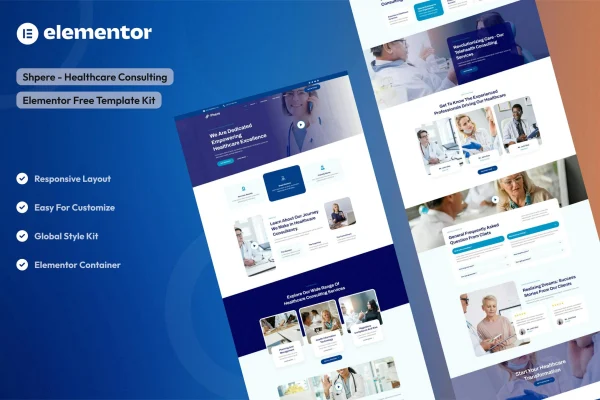 Sphere healthcare consulting Elementor template kit page layouts preview
