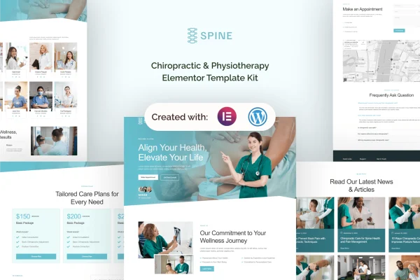 Spine chiropractic and physiotherapy Elementor template kit preview