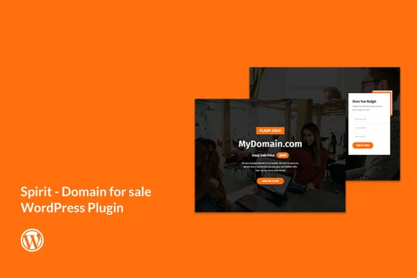 Spirit - Domain for Sale for WordPress plugin banner showing domain listings