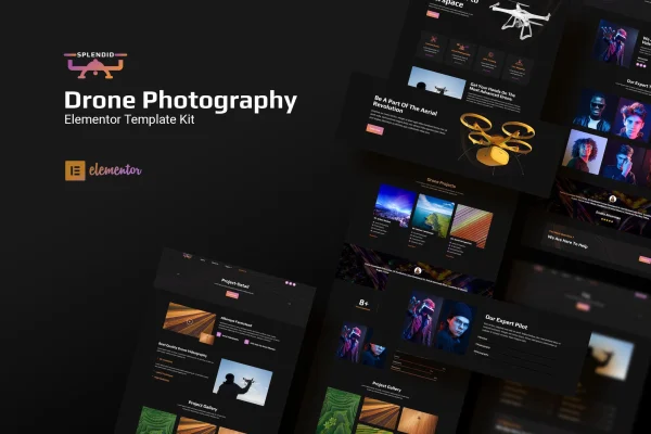 Splendid drone photography Elementor template kit preview with aerial imagery