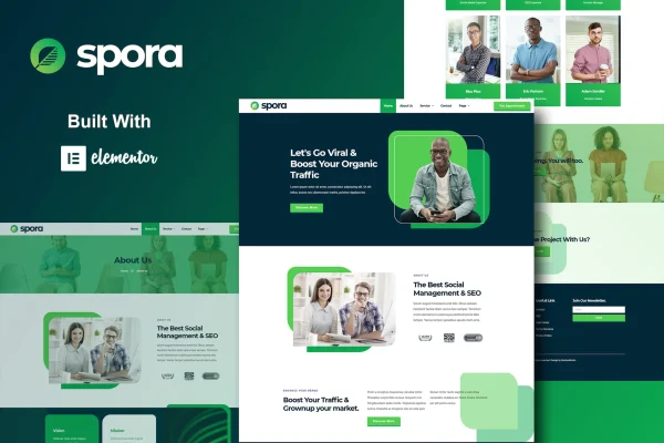 Spora digital agency Elementor template kit preview