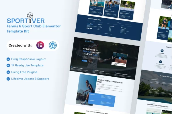 Sportiver tennis and sport club Elementor template kit cover image