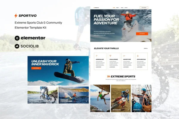 Sportivo extreme sports club Elementor template kit preview