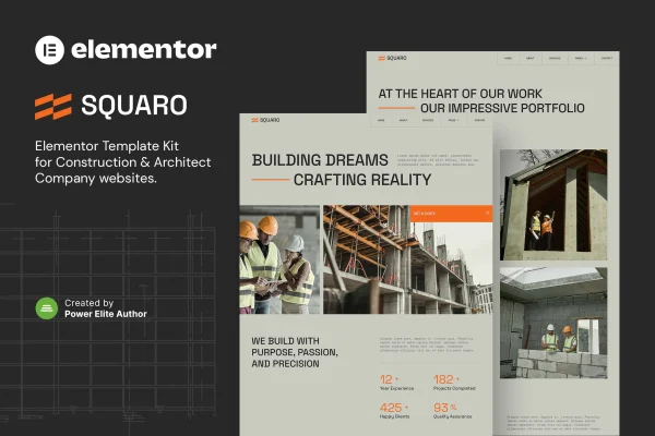 Squaro construction and architect Elementor template kit preview