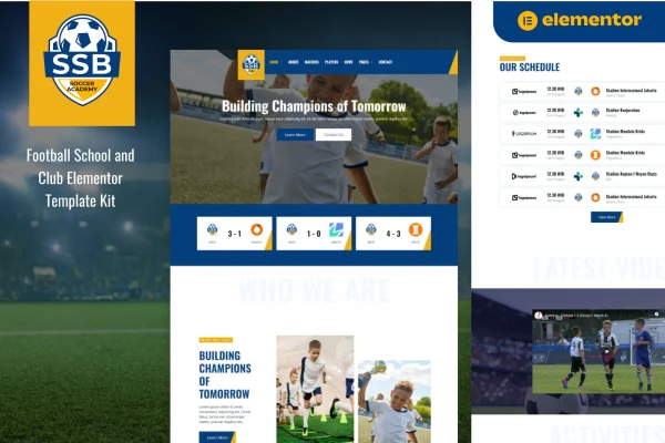 SSB Football School and Club Elementor template kit cover image