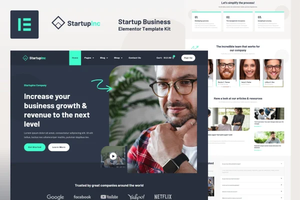 StartupInc startup business Elementor template kit preview