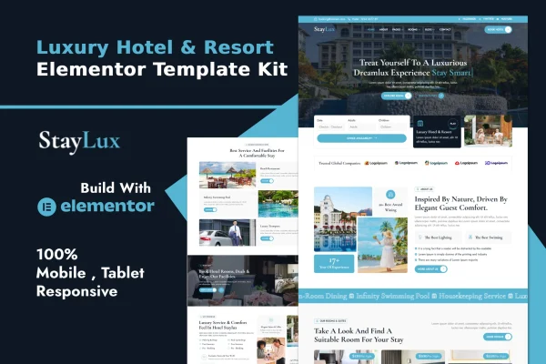 StayLux luxury hotel and resort Elementor template kit preview