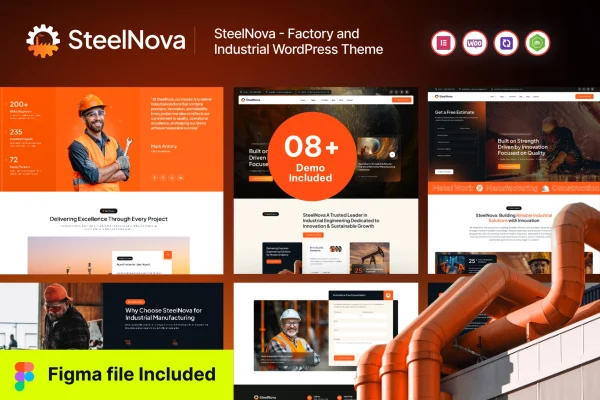 SteelNova factory and industrial WordPress theme preview