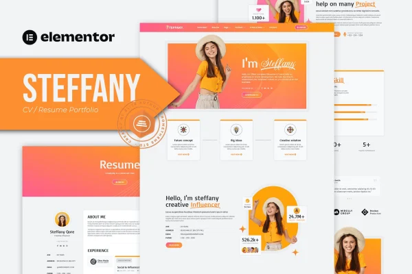 Steffany CV and resume Elementor template kit cover image