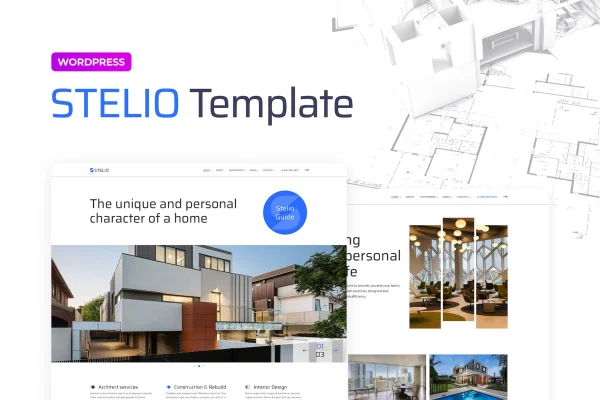 Stelio architects and construction company Elementor Pro template kit cover
