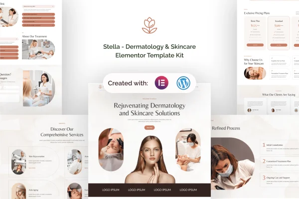 Stella dermatology and skincare Elementor template kit preview