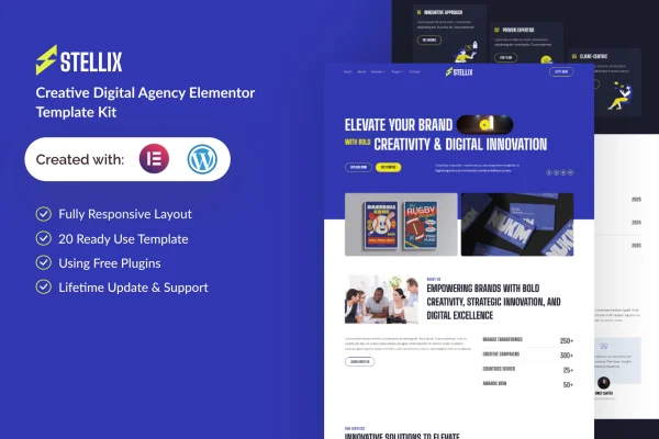 Stellix creative digital agency Elementor template kit page previews