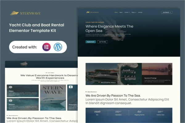 Sternwave yacht club and boat rental Elementor template kit cover image