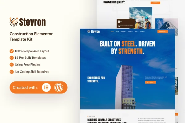 Stevron construction Elementor template kit cover image