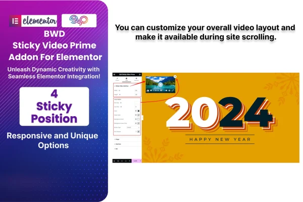 Sticky Video Prime Addon For Elementor plugin banner