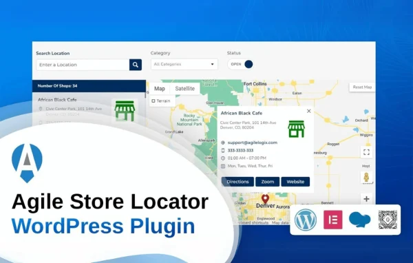 Agile Store Locator plugin banner with a Google Map and store location markers