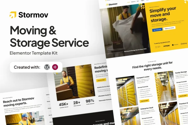 Stormov moving and storage Elementor template kit preview