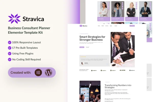 Stravica business consultant Elementor template kit preview