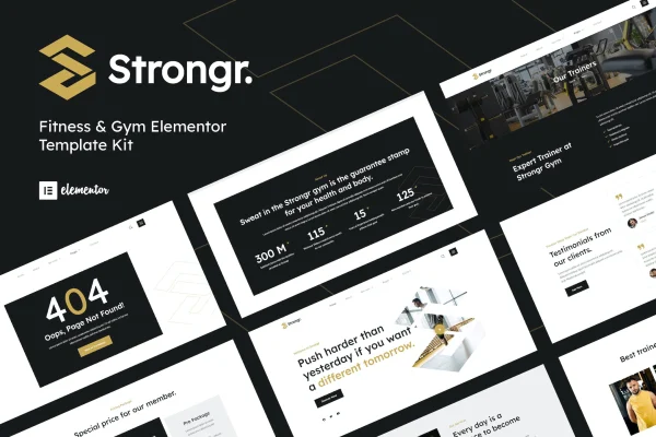 Strongr fitness and gym Elementor template kit preview