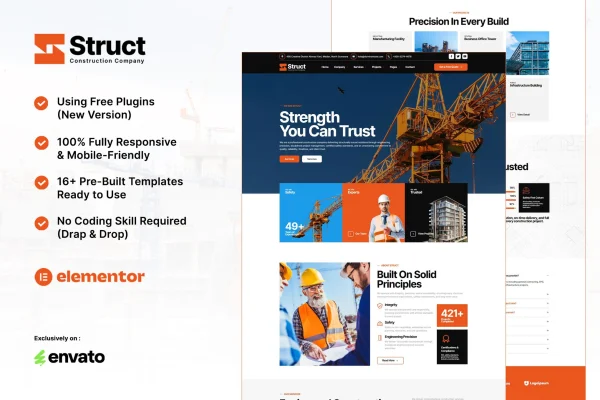 Struct construction Elementor template kit cover image