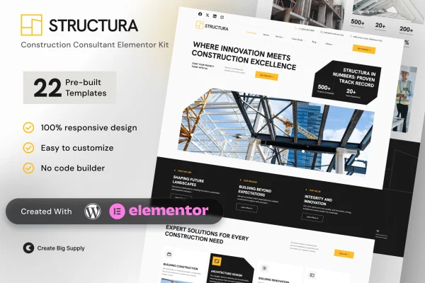 Structura construction consultant Elementor template kit cover image