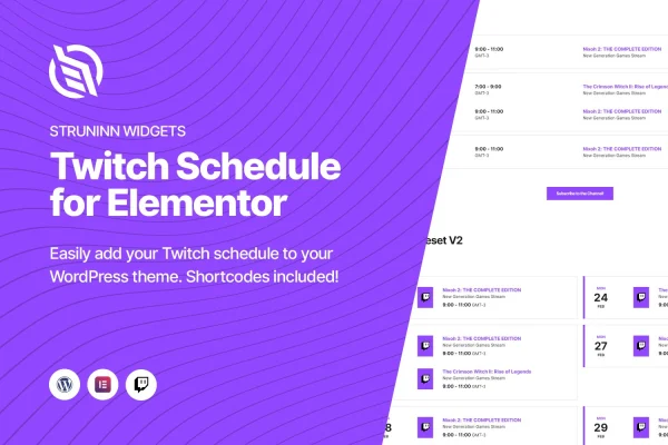Struninn - Schedule for Twitch Elementor widget banner