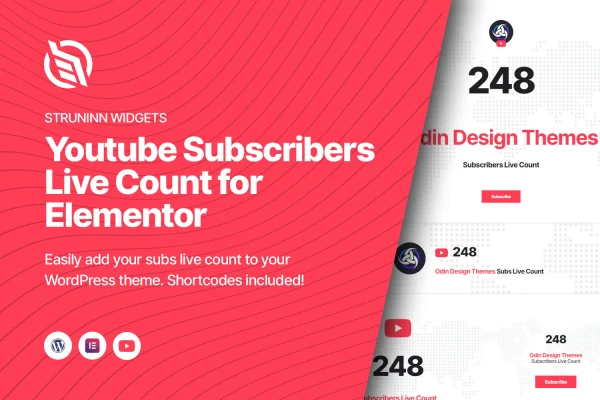 Struninn - Subscriber Count for YouTube plugin banner showing a live subscriber counter